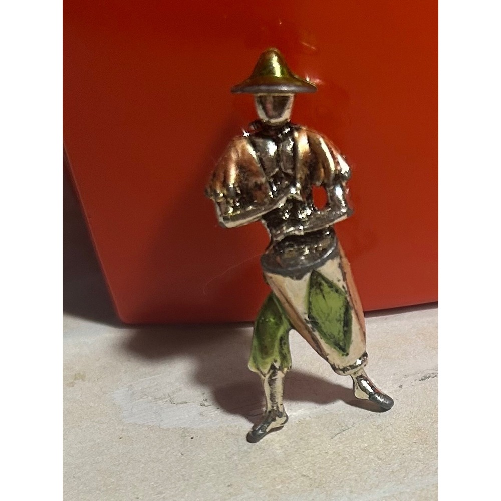 Vintage Figural Brooch Silver Tone Enamel Figure Conical Hat Novelty Pin